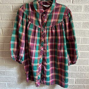 1980S PETER PAN COLLAR PLAID LIGHTWEIGHT COMFY CUTE  BLOUSE